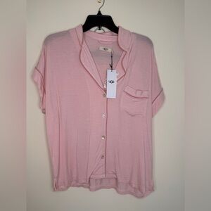 UGG Amelia Mini Stripe Pajama Set Pink Size M Button Front Shorts NWT